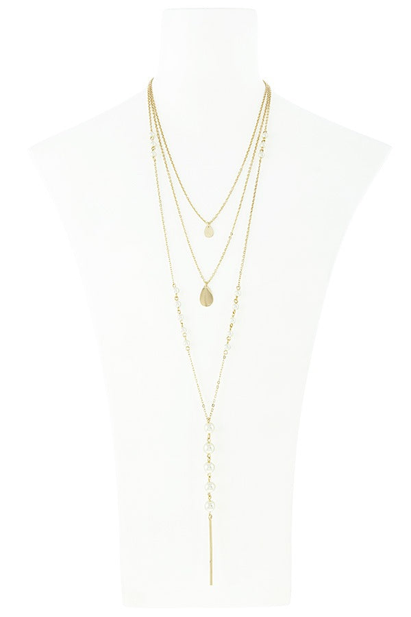 Linear bar accent faux pearl layer necklace set