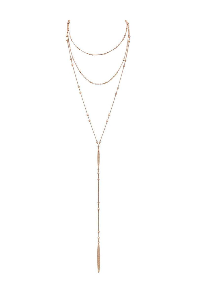 Metal beaded y shape multi layered necklace