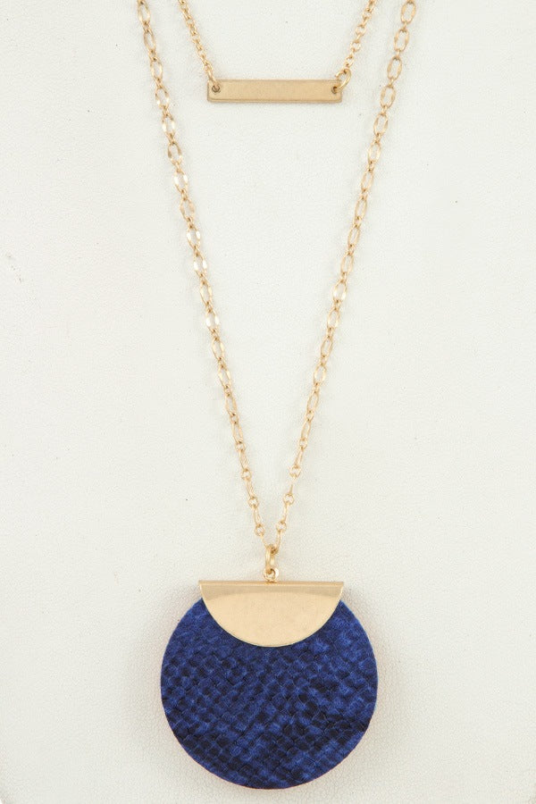 Reptile print and bar pendant long necklace set