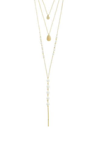 Linear bar accent faux pearl layer necklace set