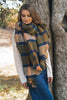 Oversize chunky plaid asymmetrical trim frayed edge scarf